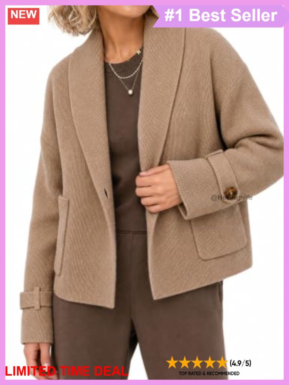Womens Open Front Chunky Knit Cardigan Sweater Jacket Shawl Collar